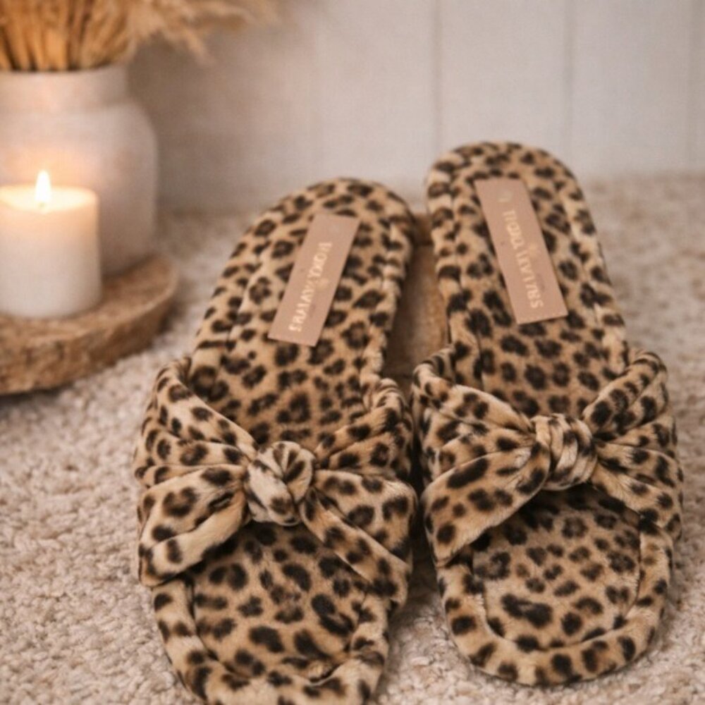Loeffler Randall Leopard Print Bow Slide Sandals